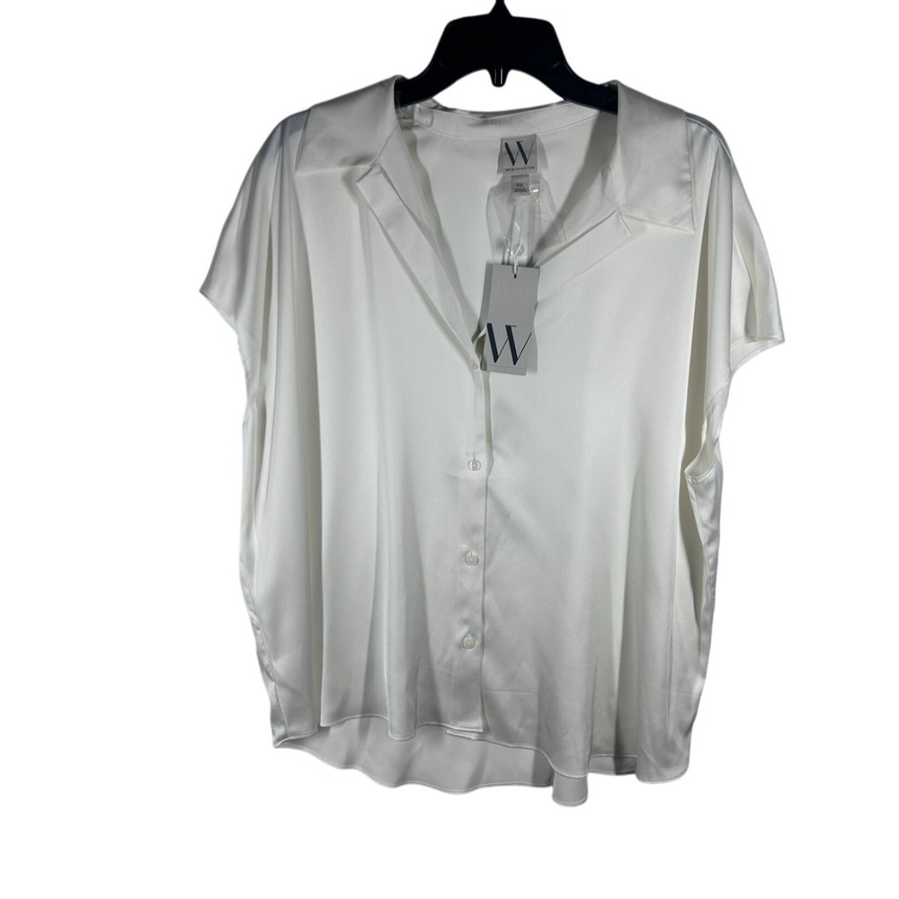 Worthington Button-Down Blouse Women's Size XXL White Polyester NEW